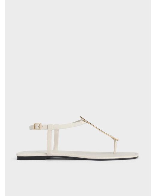 Charles & Keith Metallic Accent T-bar Thong Sandals in White | Lyst