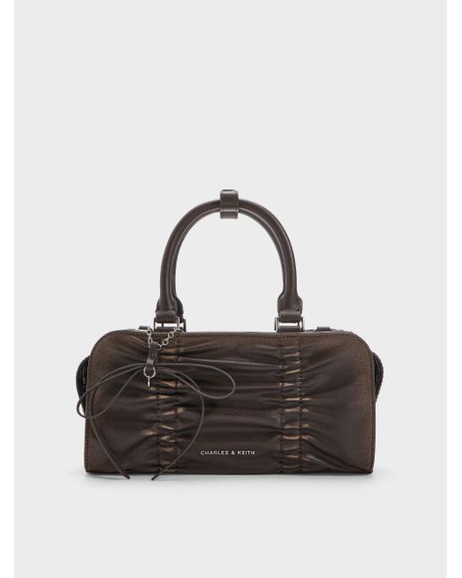 Charles & Keith Black Kadee Ruched Bow-Charm Bowling Bag