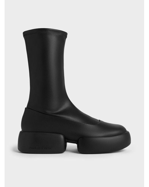 Charles & Keith Black Jamie Side-zip Platform Calf Boots
