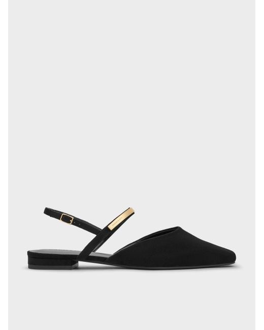 Charles & Keith White Faux Suede Metallic-accent Square-toe Slingback Flats
