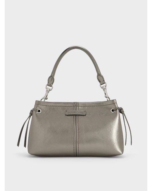 Charles & Keith Gray Noane Metallic Top Handle Bag