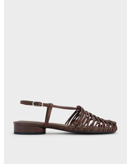 Charles & Keith Brown Linnea Woven Slingback Caged Sandals