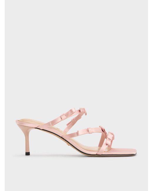 Charles & Keith Pink Jessy Recycled Polyester Bow Heeled Sandals
