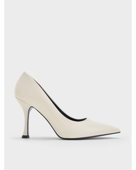 Charles & Keith White Pointed-toe Spool-heel Pumps
