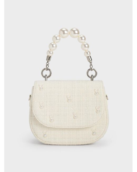 Charles & Keith Bunny Tweed Beaded Handle Bag in White Lyst