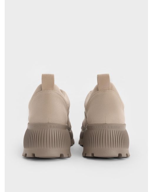 Charles & Keith Natural Darra Faux Suede Ridged-Sole Platform Sneakers