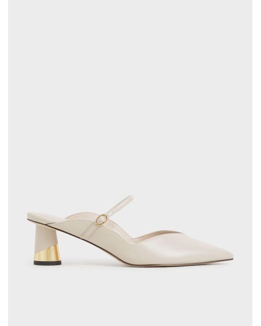 Charles & Keith Natural Cammie Metallic-heel Mules