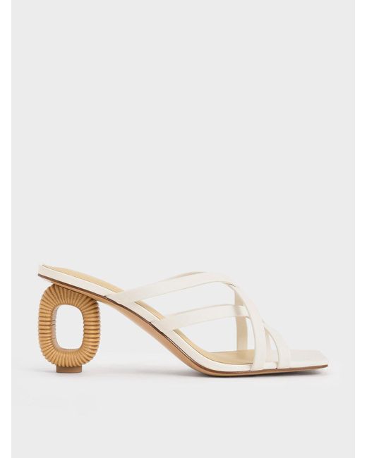 Charles & Keith Natural Sculptural-heel Strappy Mules