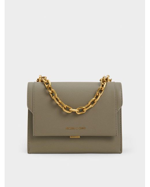 Charles & Keith Gray Front Flap Chain Handle Crossbody Bag