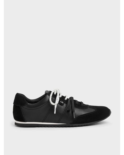Charles & Keith Black Jace Leather & Suede Sneakers