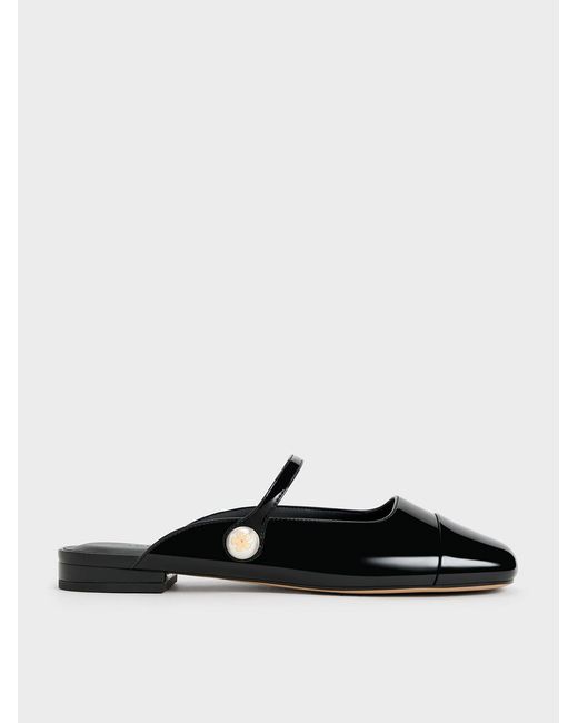 Charles & Keith White Aeryn Patent Pearl Embellished Flat Mules