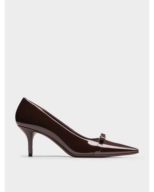 Charles & Keith Brown Dorian Patent Bow Pointed Stiletto Pumps