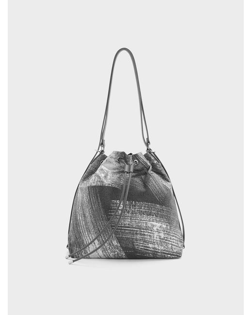 Charles & Keith Gray Neva Brushed Denim Two-Way Bucket Bag
