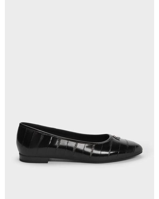 Charles & Keith Black Griselda Eel-Effect Ballet Flats
