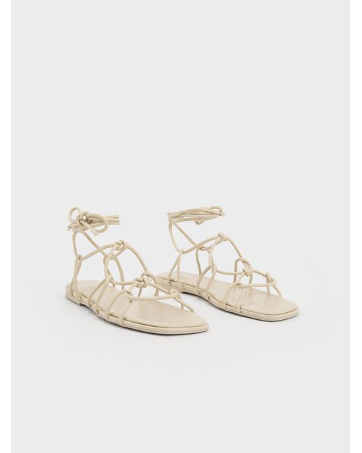 Charles & Keith Natural Strappy Knotted Tie-around Sandals