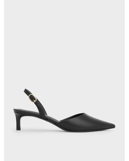 Charles & Keith White Pointed-toe Slingback Kitten Heels