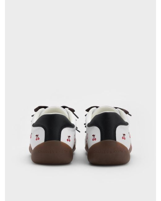 Charles & Keith White Cherry-Print Contrast-Panel Triple-Bow Sneakers