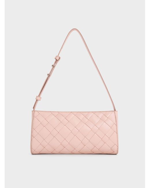Charles & Keith Pink Ivette Woven Elongated Shoulder Bag