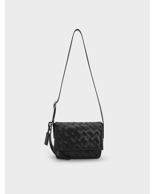 Charles & Keith White Ivette Woven Front Flap Crossbody Bag
