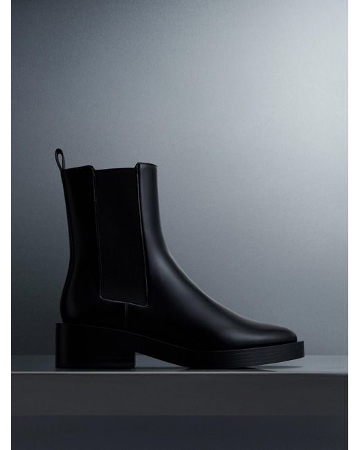 Charles & Keith Black Pull-tab Chelsea Boots