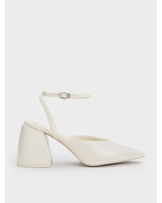 Charles & Keith Natural Chunky Heel Ankle-Strap Pumps