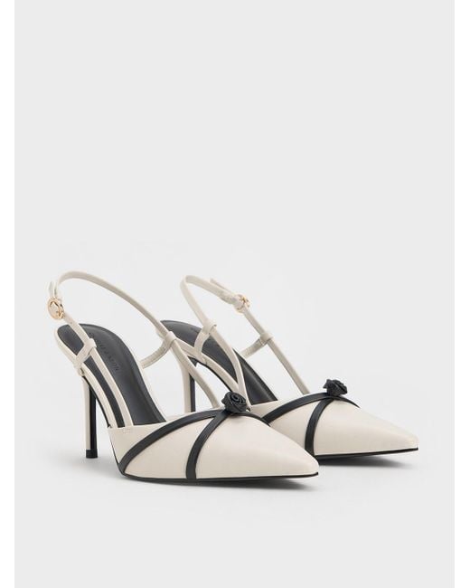 Charles & Keith White Rose Pointed-toe Slingback Pumps