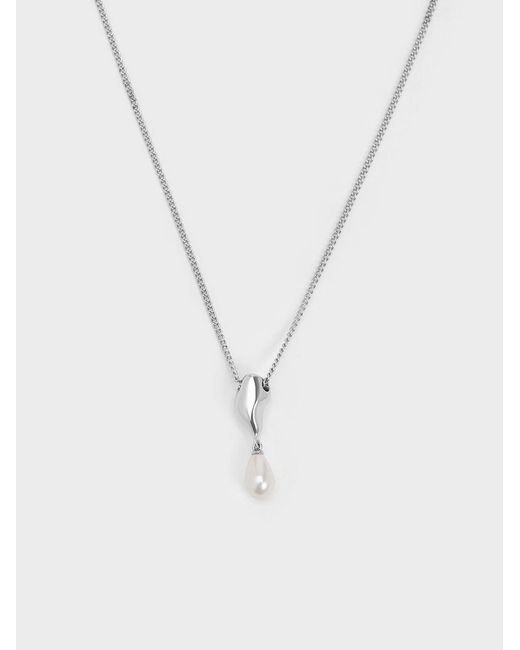 Charles & Keith White Corrine Teardrop Pearl Necklace