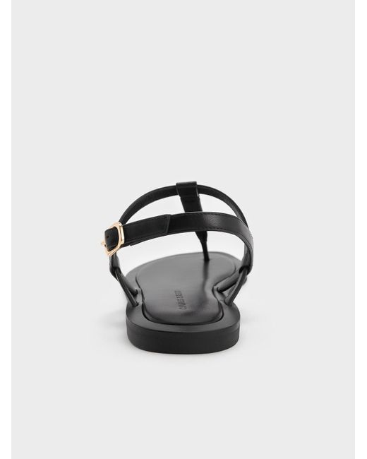 Charles & Keith Black Metallic-accent Thong Sandals
