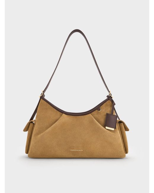 Charles & Keith Natural Khai Recycled Suede Side-pocket Shoulder Bag
