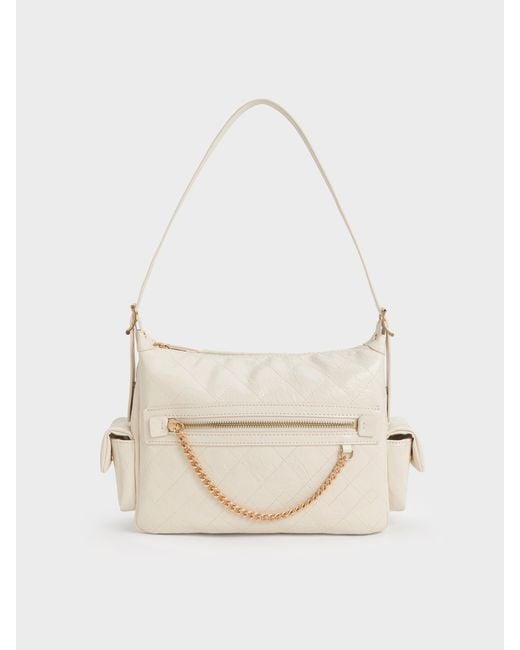 Charles & Keith White Duo Quilted Side-pocket Shoulder Bag