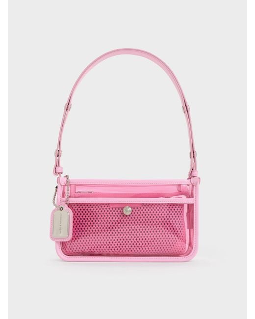 Charles & Keith Pink Norah See-Through Mesh Shoulder Bag