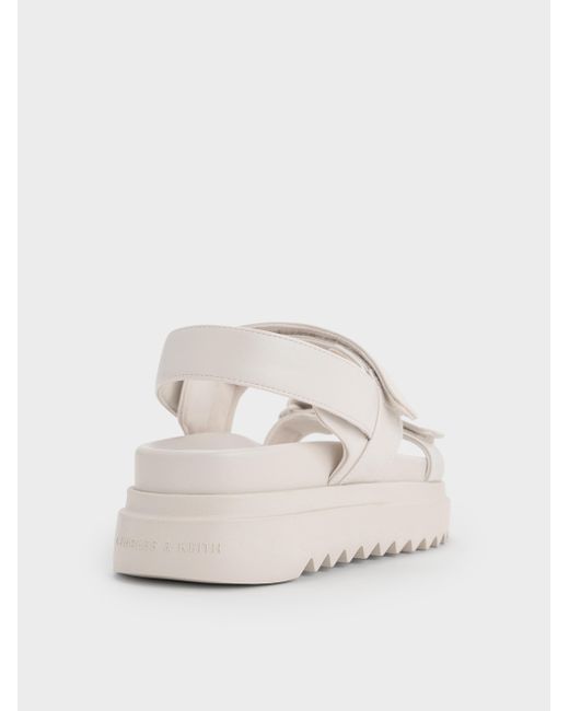 Charles & Keith Natural Double-Strap Ridged-Sole Flatform Sandals