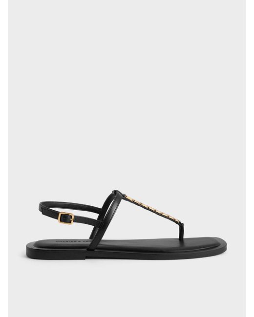 Charles & Keith Black Chain-Link Thong Sandals