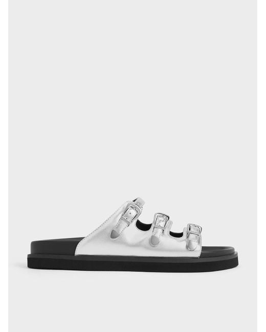 Charles & Keith White Metallic Buckled Triple-strap Sandals