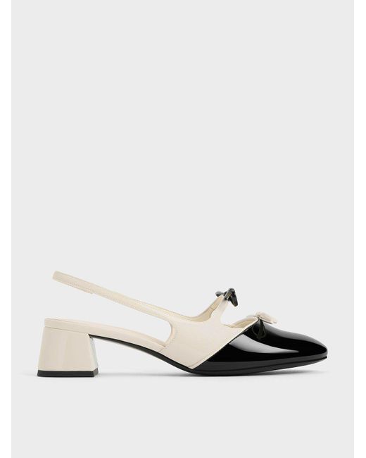 Charles & Keith Natural Dorri Two-tone Double-bow Slingback Pumps