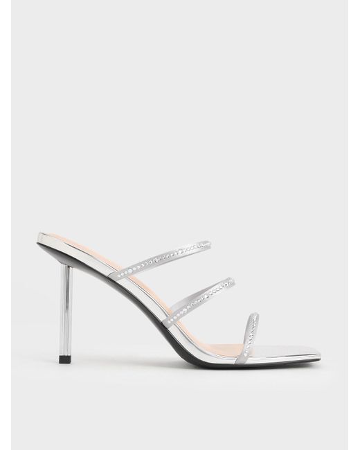 Charles & Keith White Recycled Polyester Crystal-embellished Strappy Mules