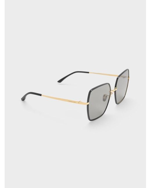 Charles & Keith Gray Recycled Acetate Thin-rim Wide-square Sunglasses
