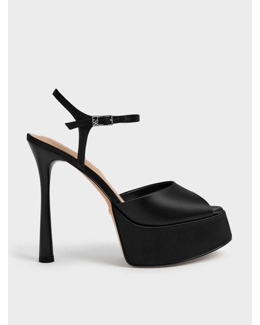 Charles & Keith Black Francesca Peep-Toe Platform Heels