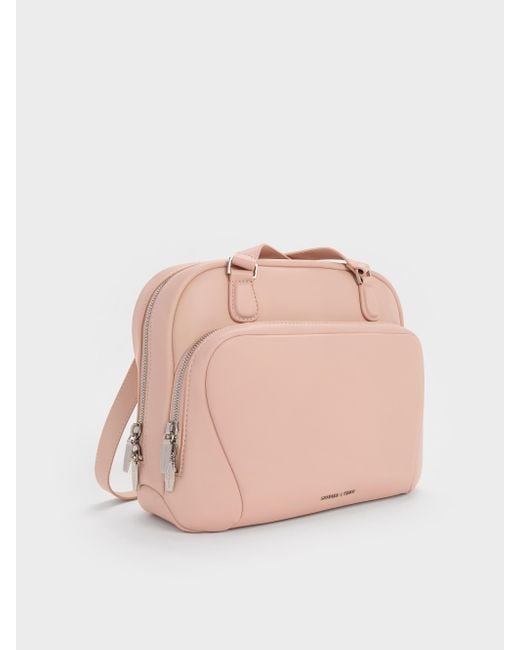 Charles & Keith Pink Nelly Front-Pocket Boxy Backpack