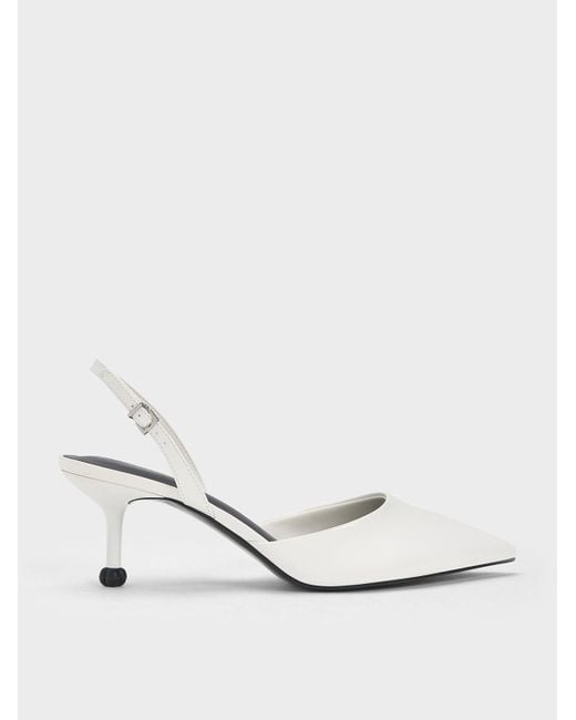 Charles & Keith Sculptural Heel Slingback Pumps in White | Lyst