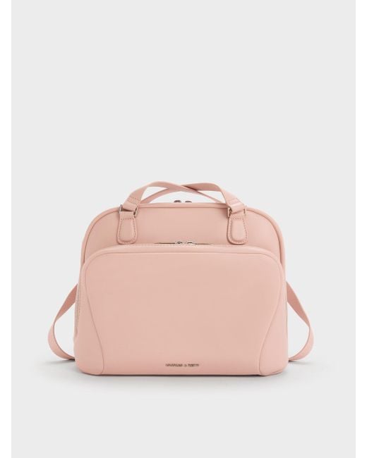 Charles & Keith Pink Nelly Front-Pocket Boxy Backpack