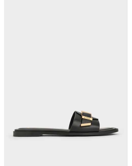 Charles & Keith White Whitney Leather Slide Sandals