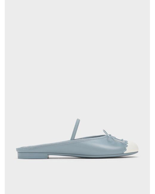 Charles & Keith Blue Two-tone Bow Slip-on Flats