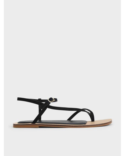 Charles & Keith Textured Asymmetric Toe Ring Sandals in Black | Lyst