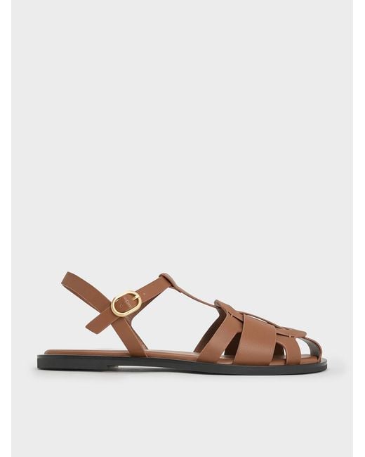Charles & Keith Brown Easley T-Bar Caged Sandals