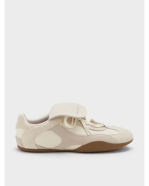Charles & Keith Natural Nylon & Suede Top-Flap Sneakers
