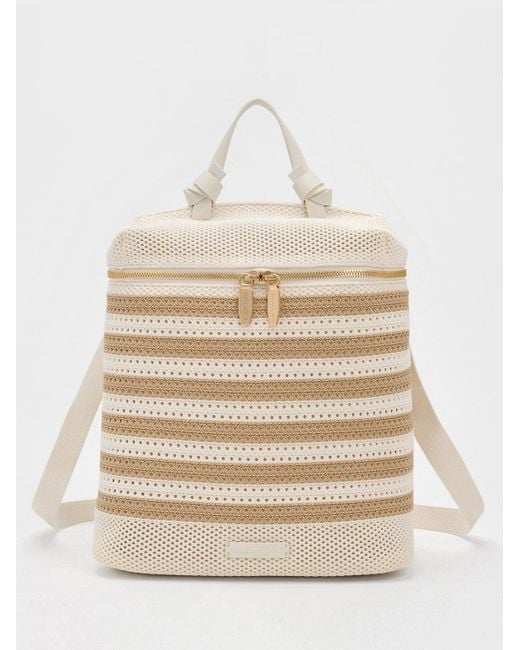Charles & Keith Natural Ida Knitted Striped Backpack