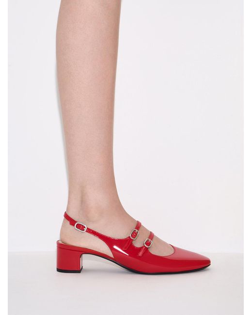 Charles & Keith Red Double-strap Slingback Mary Jane Pumps