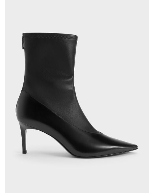 Charles & Keith Black Pointed Stiletto Ankle Boots