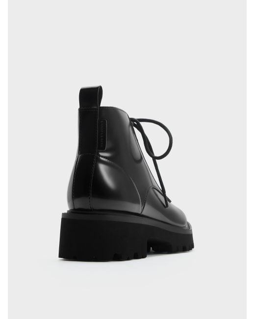 Charles & Keith Black Ridged-Sole Side-Zip Combat Boots